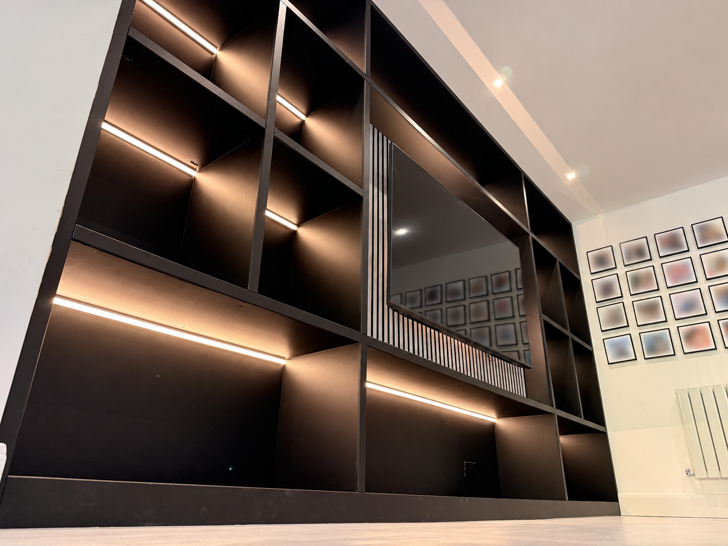 Matt Black Media Wall With LED Lighting