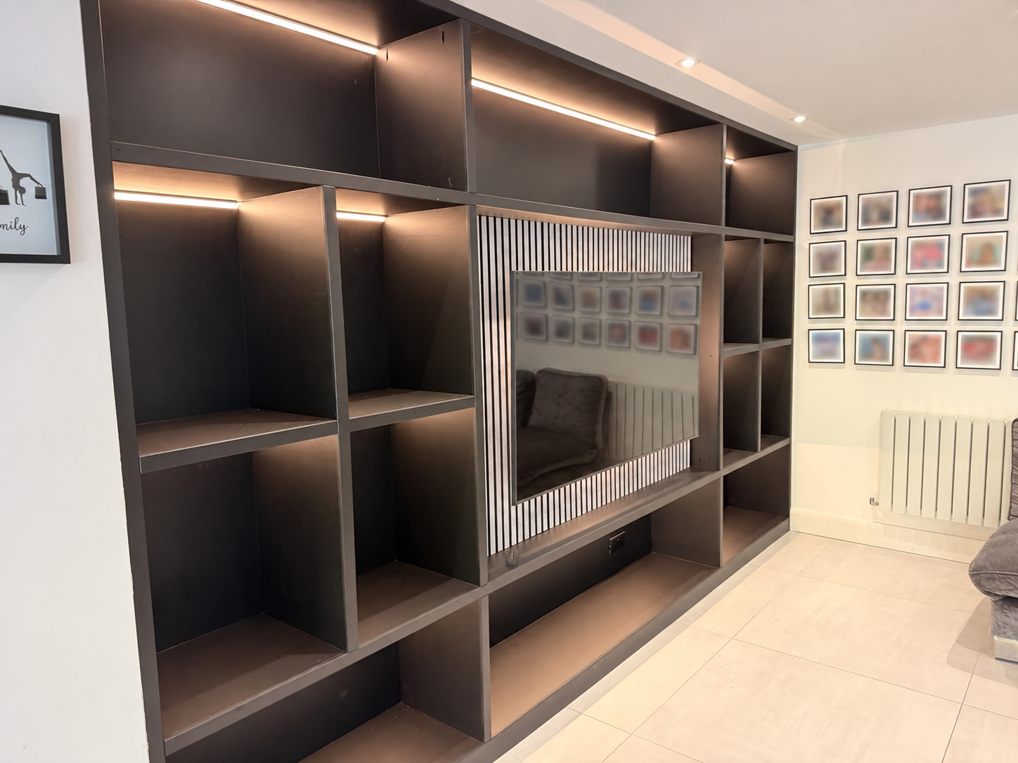 Matt Black Media Wall With LED Lighting