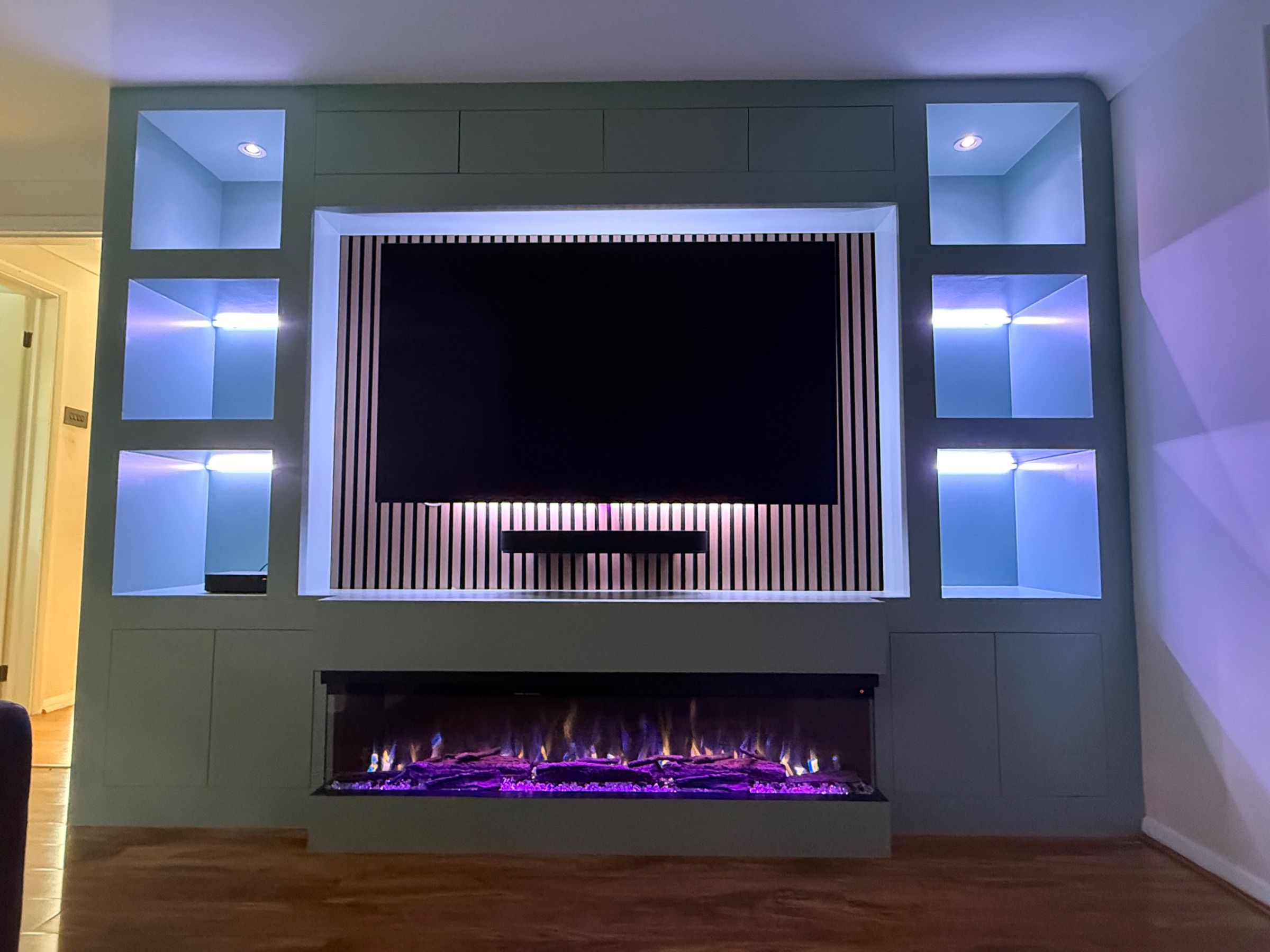 Media Wall With Storage and RGB LED Lighting