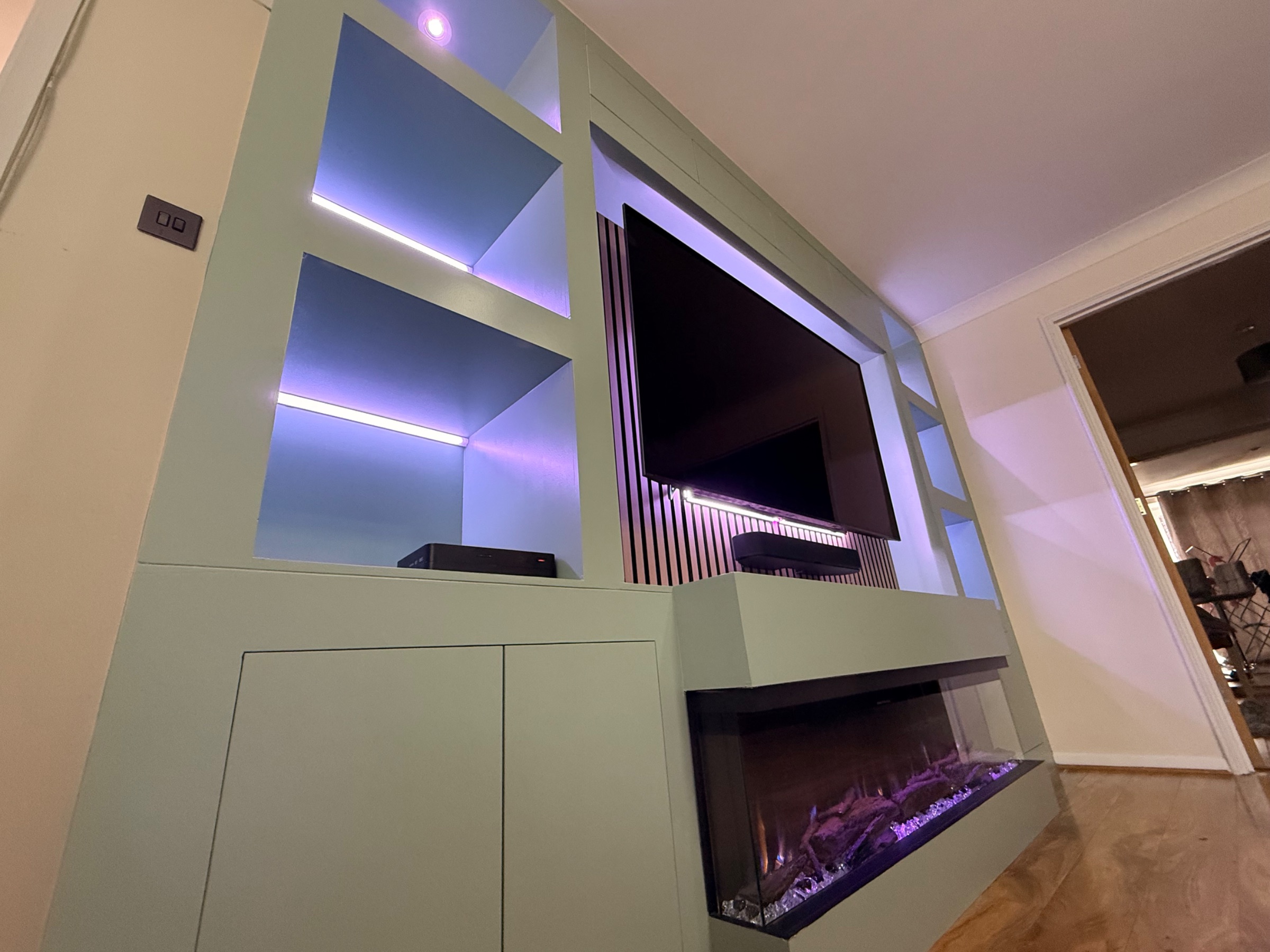 Media Wall With Storage and RGB LED Lighting